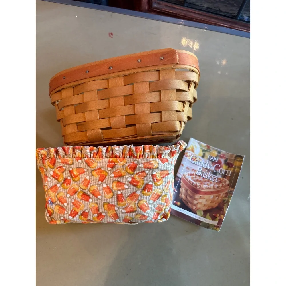 Longaberger 1999 Candy Corn Basket 14354 Handwoven Fabric Liner & Protector